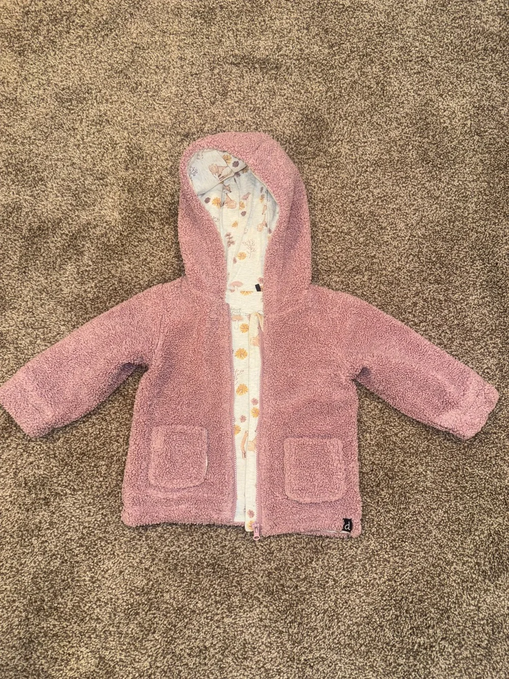 Deux nar deux pink fleece hooded jacket, size 18m